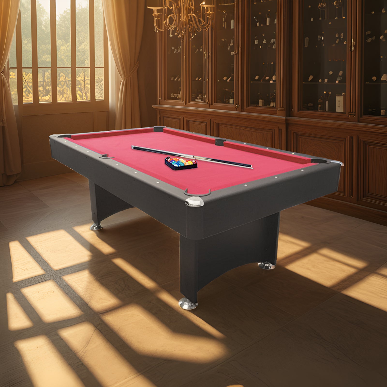 CUETIQ 7FT Modern Design Pool Table Snooker Billiard Table Black Frame With Free Accessories