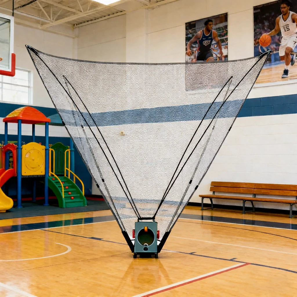 DUNK MASTER Portable Basketball Shooting Machine - Foldable Mobile Design, Reinforced Steel Frame, Silent Wheels for Multi-Surface Use - Black