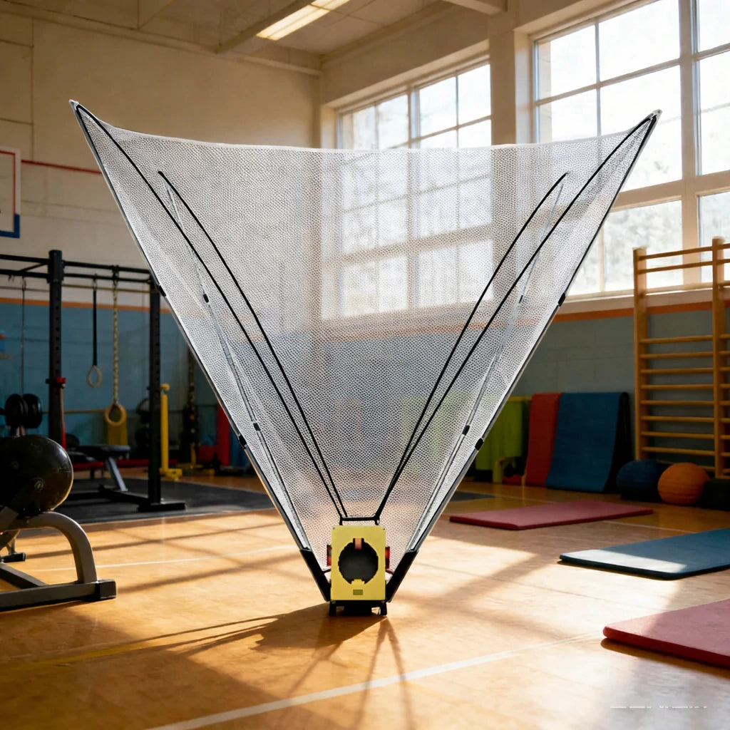 DUNK MASTER Portable Basketball Shooting Machine - Foldable Mobile Design, Reinforced Steel Frame, Silent Wheels for Multi-Surface Use - Yellow