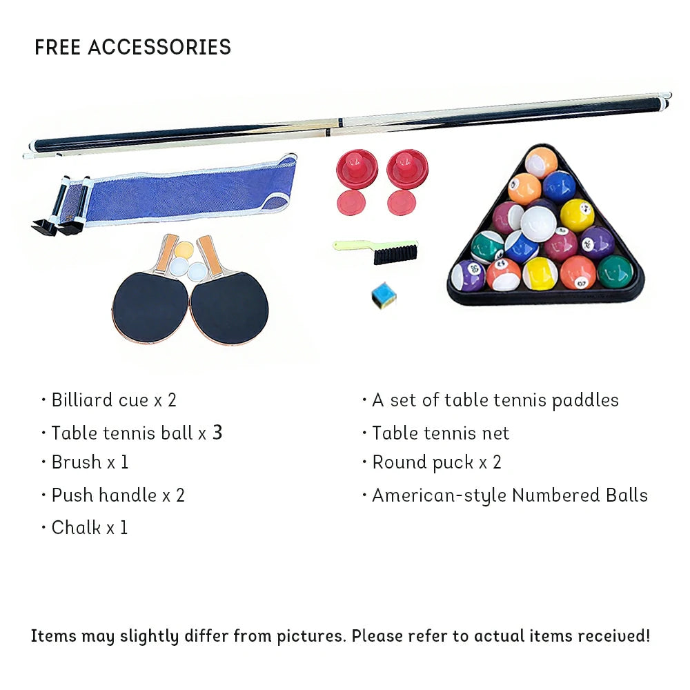 CUETIQ TE 3-IN-1 P038 7FT/8FT Foldable Green MDF Billiard Table with Free Accessories - Blue Felt