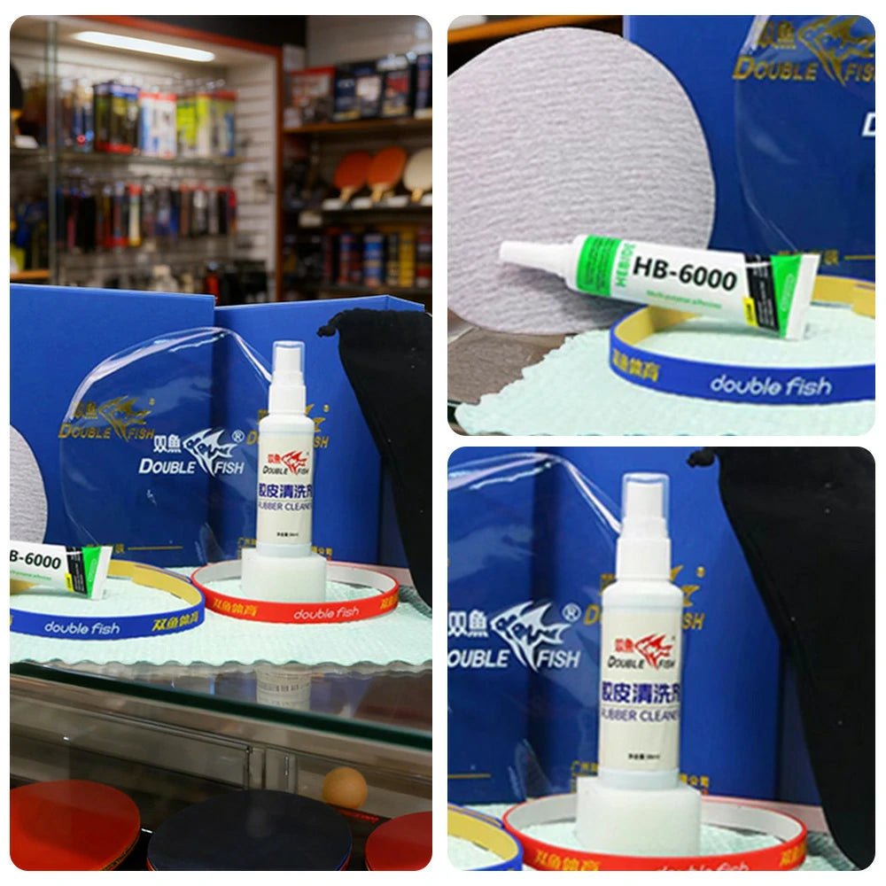 DOUBLE FISH Table Tennis Care Kit Gift Set - Cleaning, Edge Protection, Self-Bonding Tools, Portable Storage - Blue