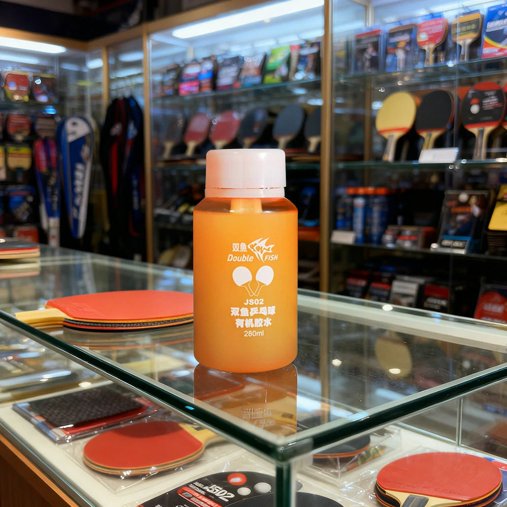 DOUBLE FISH JS02 280ml Table Tennis Organic Glue - Strong Adhesion, Quick-Dry, Boost Sponge Effect, Built-In Brush - Orange