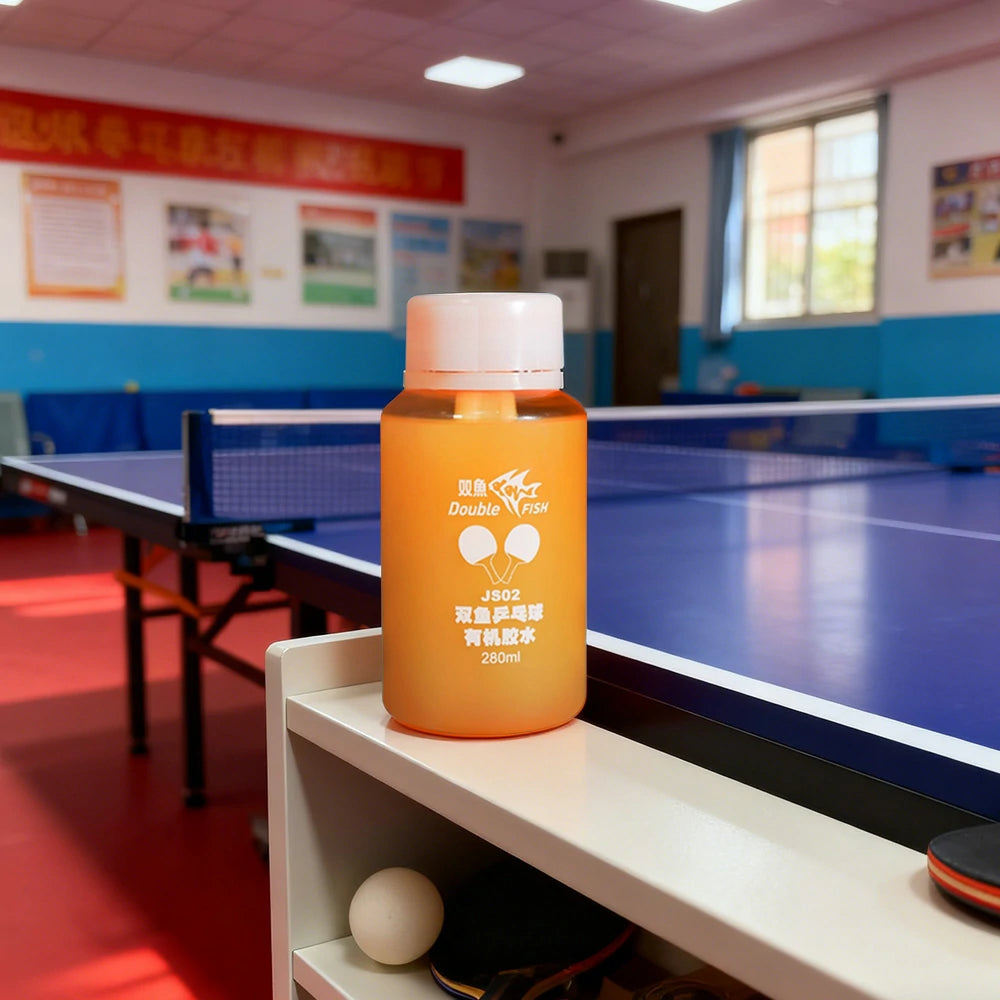 DOUBLE FISH JS02 280ml Table Tennis Organic Glue - Strong Adhesion, Quick-Dry, Boost Sponge Effect, Built-In Brush - Orange