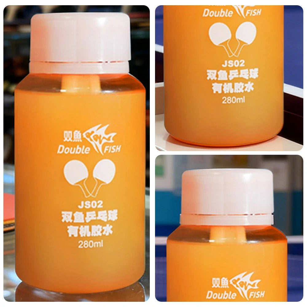DOUBLE FISH JS02 280ml Table Tennis Organic Glue - Strong Adhesion, Quick-Dry, Boost Sponge Effect, Built-In Brush - Orange