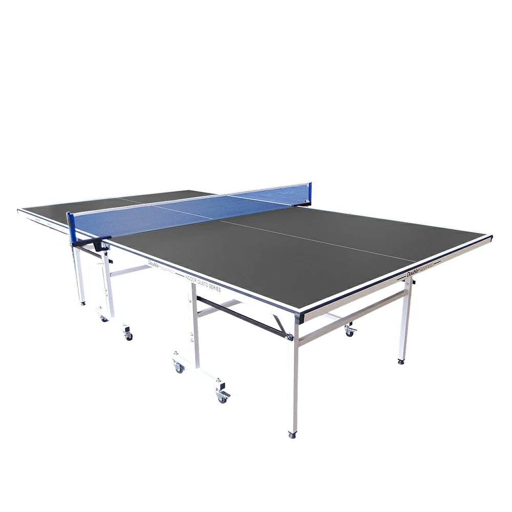 DOUBLE HAPPINESS Premium 13mm Indoor Black&Blue Foldable Solo Play Table Tennis Pingpong Table - Bats Balls Net