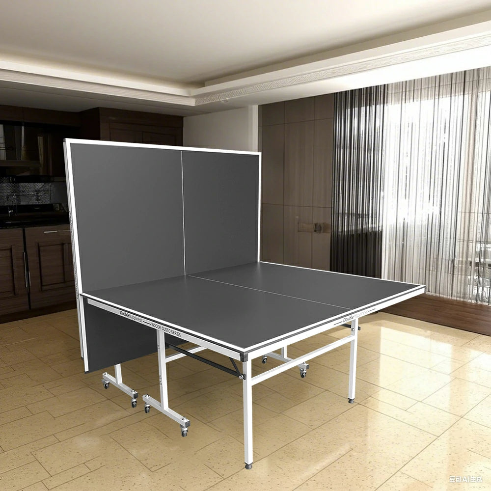 DOUBLE HAPPINESS Premium 13mm Indoor Black&Blue Foldable Solo Play Table Tennis Pingpong Table - Bats Balls Net