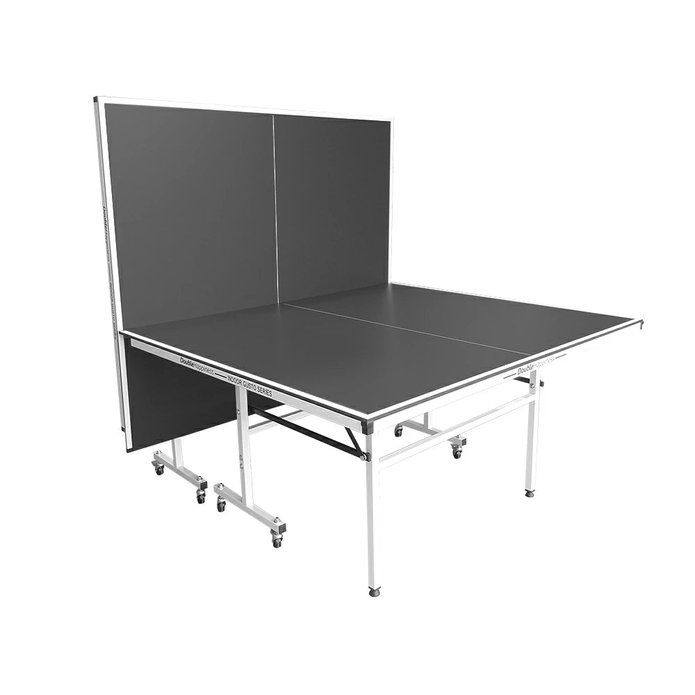 DOUBLE HAPPINESS Premium 13mm Indoor Black&Blue Foldable Solo Play Table Tennis Pingpong Table - Bats Balls Net