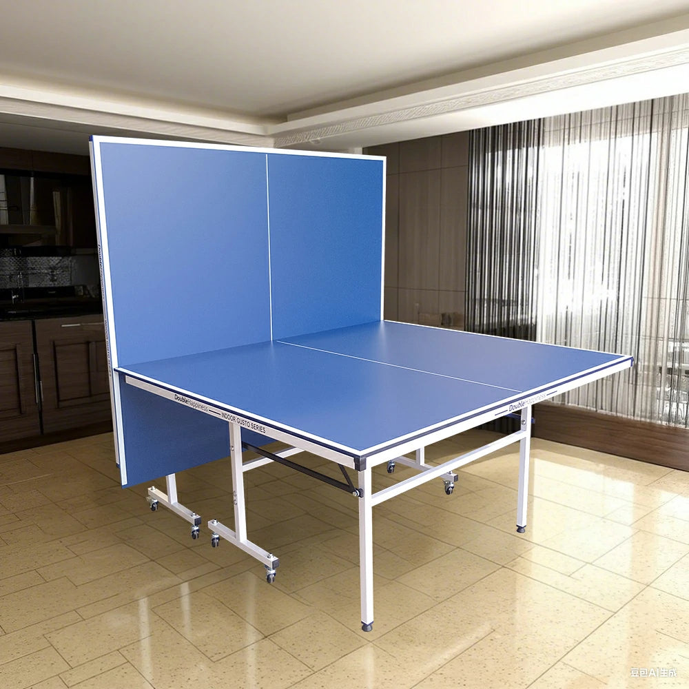 DOUBLE HAPPINESS Premium 13mm Indoor Black&Blue Foldable Solo Play Table Tennis Pingpong Table - Bats Balls Net