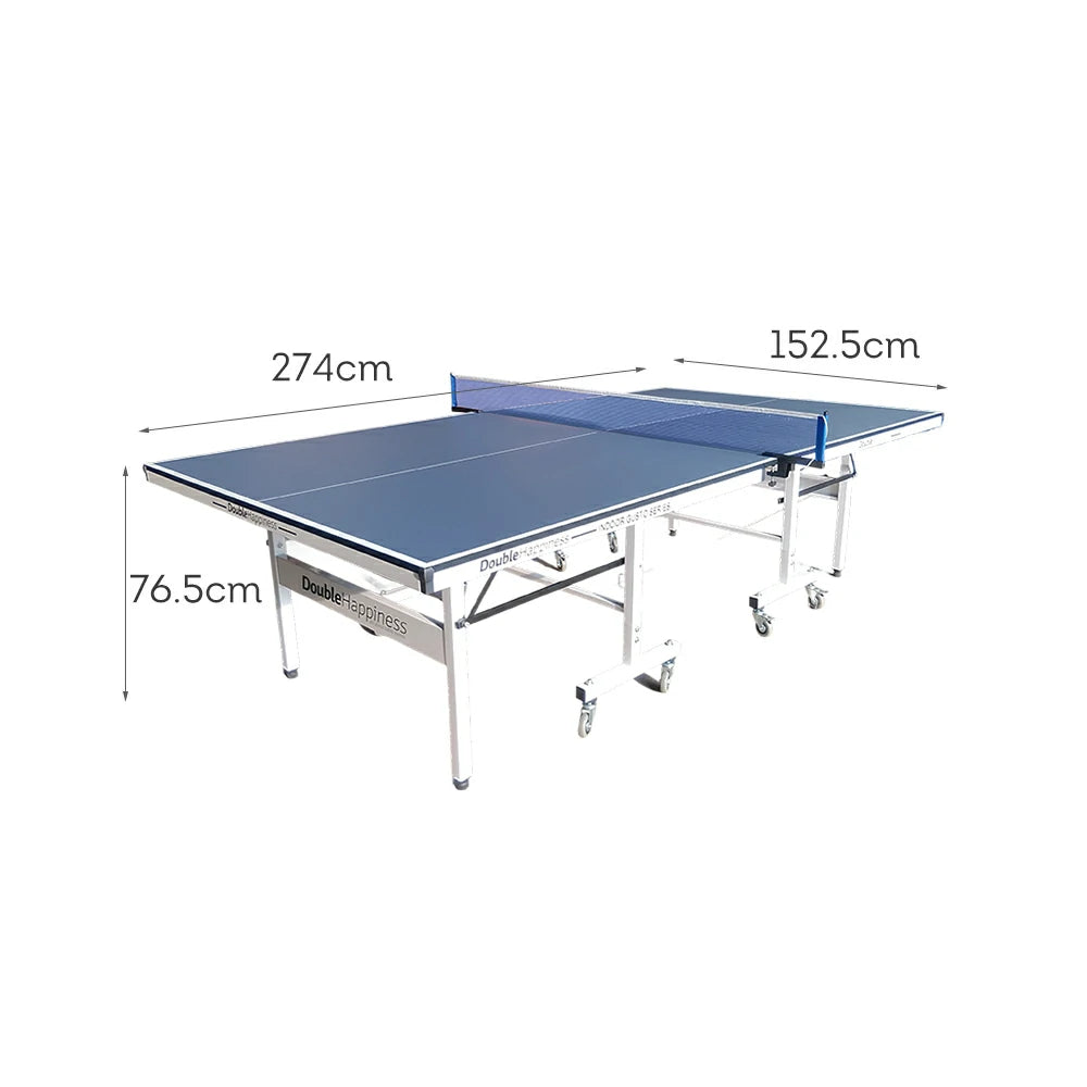 DOUBLE HAPPINESS Premium 16mm Indoor Black&Blue Foldable Solo Play Table Tennis Pingpong Table - Bats Balls Net