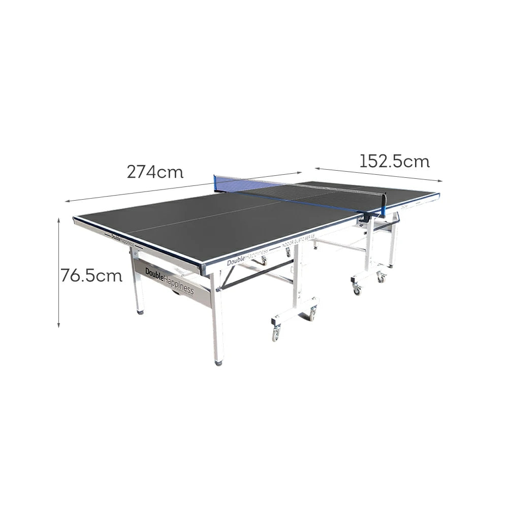 DOUBLE HAPPINESS Premium 16mm Indoor Black&Blue Foldable Solo Play Table Tennis Pingpong Table - Bats Balls Net