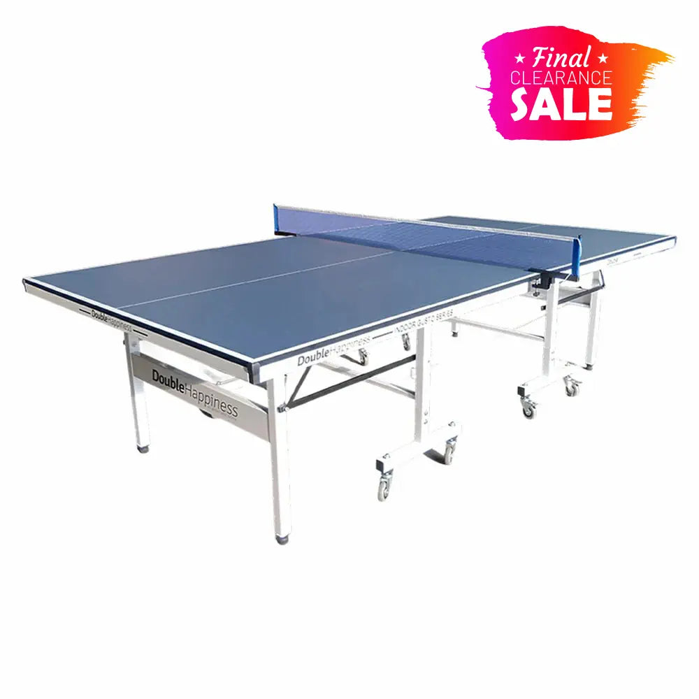 DOUBLE HAPPINESS Premium 16mm Indoor Black&Blue Foldable Solo Play Table Tennis Pingpong Table - Bats Balls Net