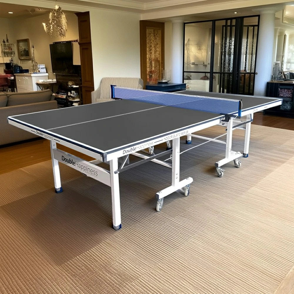 DOUBLE HAPPINESS Premium 19mm Indoor Black&Blue&Red Foldable Solo Play Table Tennis Pingpong Table - Bats Balls Net