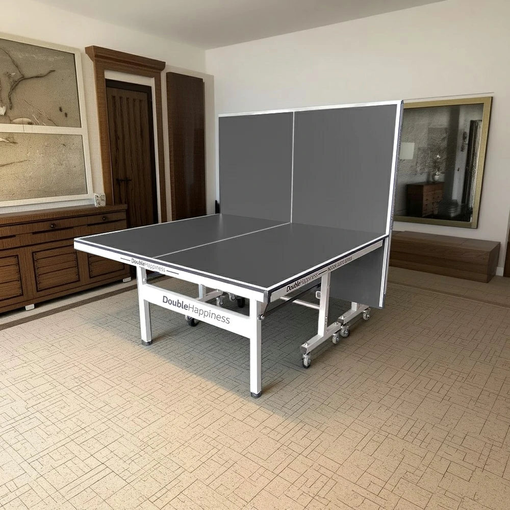 DOUBLE HAPPINESS Premium 19mm Indoor Black&Blue&Red Foldable Solo Play Table Tennis Pingpong Table - Bats Balls Net