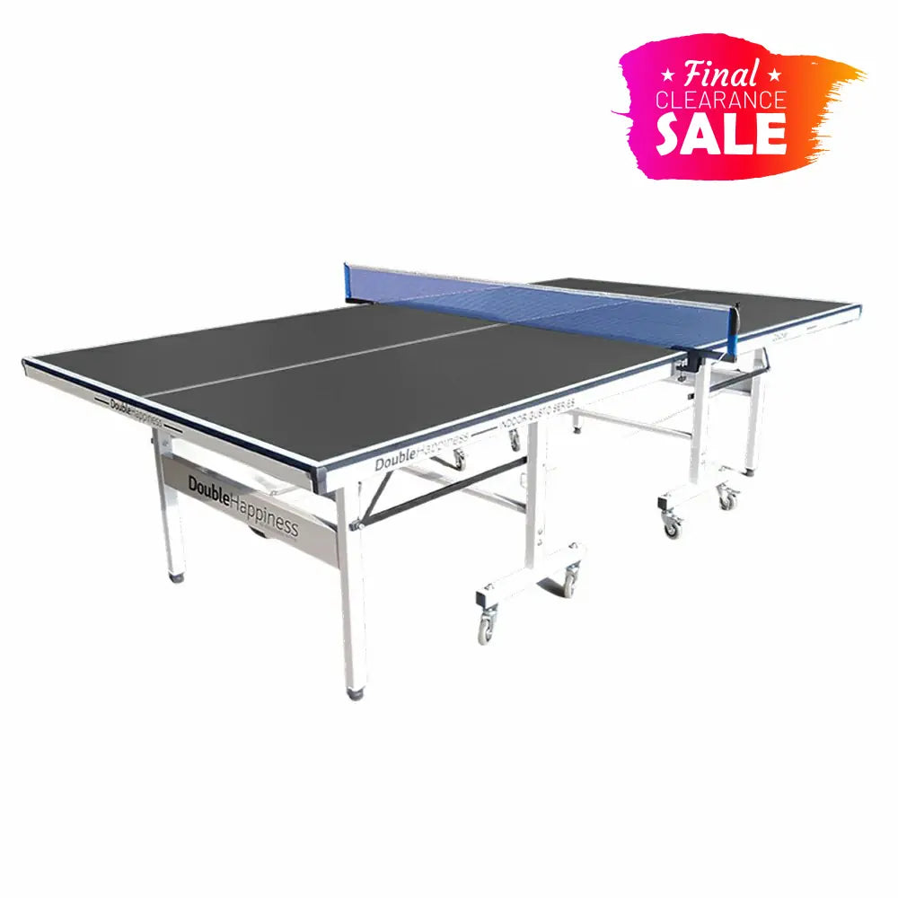 DOUBLE HAPPINESS Premium 19mm Indoor Black&Blue&Red Foldable Solo Play Table Tennis Pingpong Table - Bats Balls Net