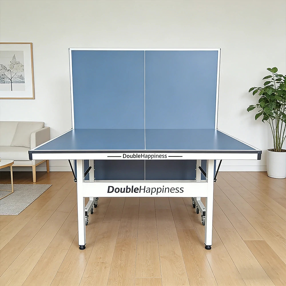 DOUBLE HAPPINESS Premium 19mm Indoor Black&Blue&Red Foldable Solo Play Table Tennis Pingpong Table - Bats Balls Net