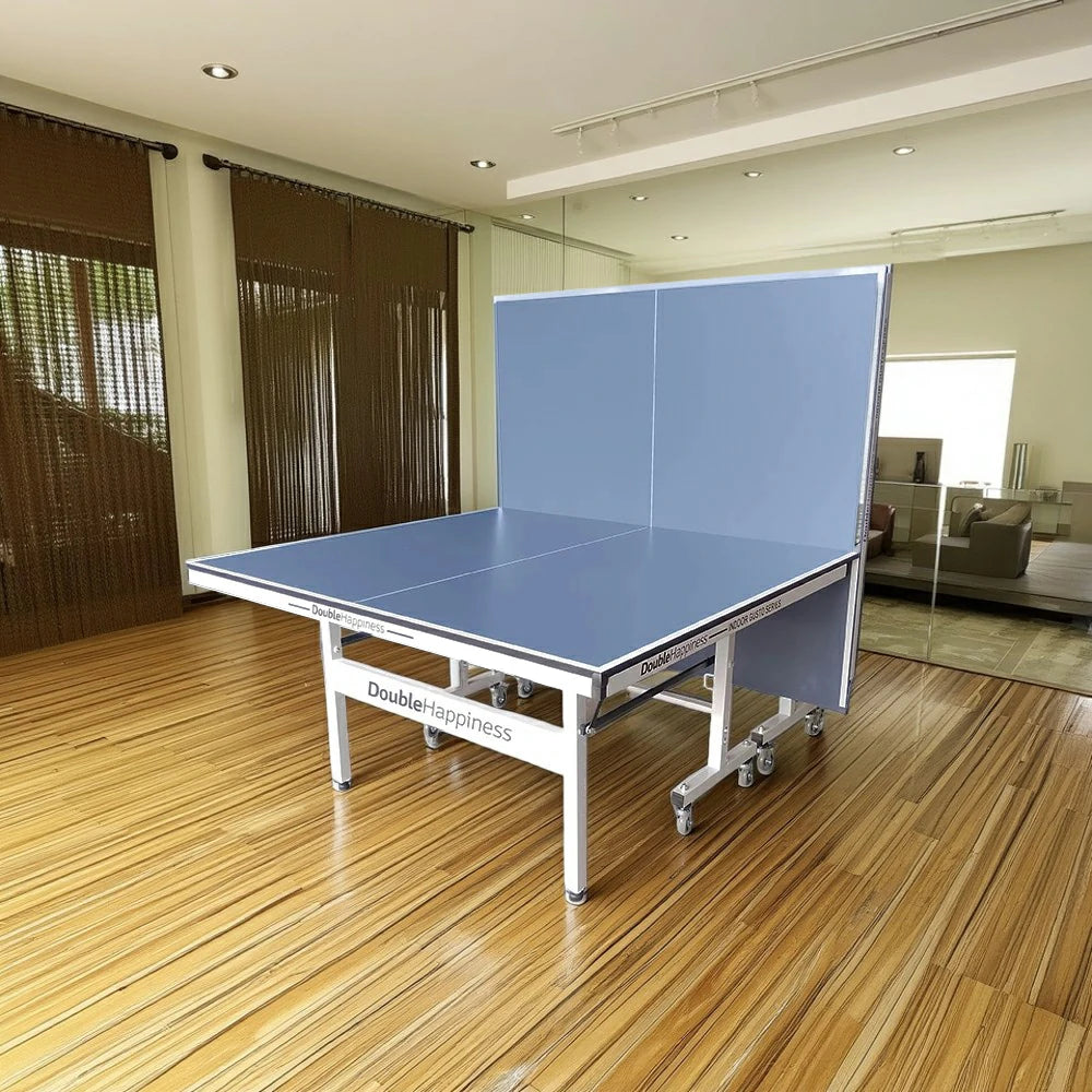 DOUBLE HAPPINESS Premium 19mm Indoor Black&Blue&Red Foldable Solo Play Table Tennis Pingpong Table - Bats Balls Net
