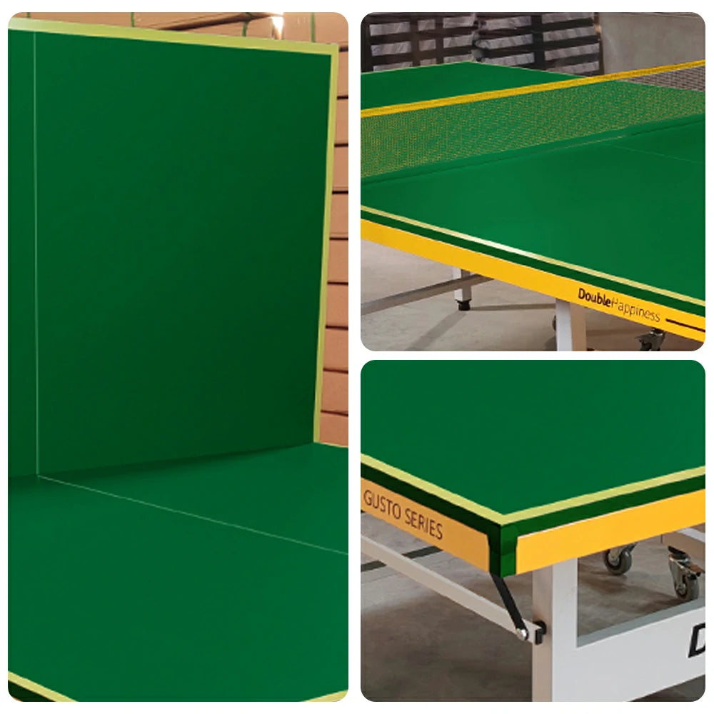 DOUBLE HAPPINESS Indoor Foldable Table Tennis Table - Solo Playback Design with Net Bats & Balls - 13/16/19/25mm for Home & Club Use - Green