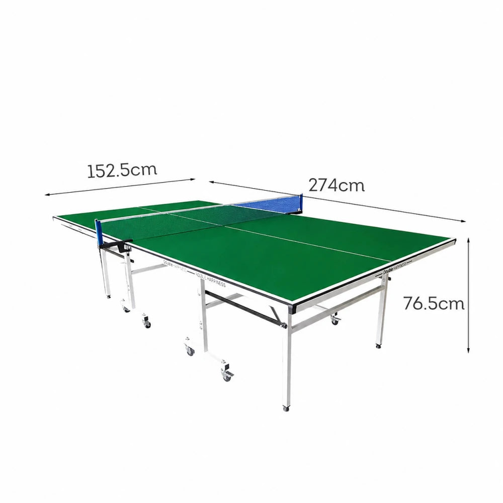 DOUBLE HAPPINESS Indoor Foldable Table Tennis Table - Solo Playback Design with Net Bats & Balls - 13/16/19/25mm for Home & Club Use - Green
