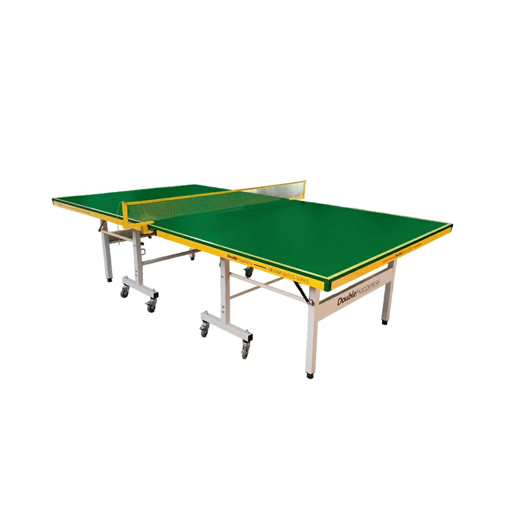 DOUBLE HAPPINESS Indoor Foldable Table Tennis Table - Solo Playback Design with Net Bats & Balls - 13/16/19/25mm for Home & Club Use - Green