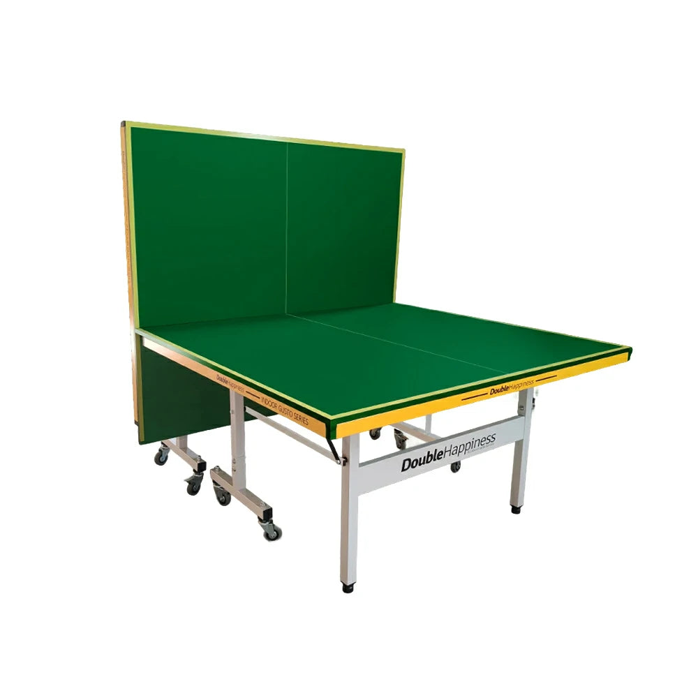 DOUBLE HAPPINESS Indoor Foldable Table Tennis Table - Solo Playback Design with Net Bats & Balls - 13/16/19/25mm for Home & Club Use - Green