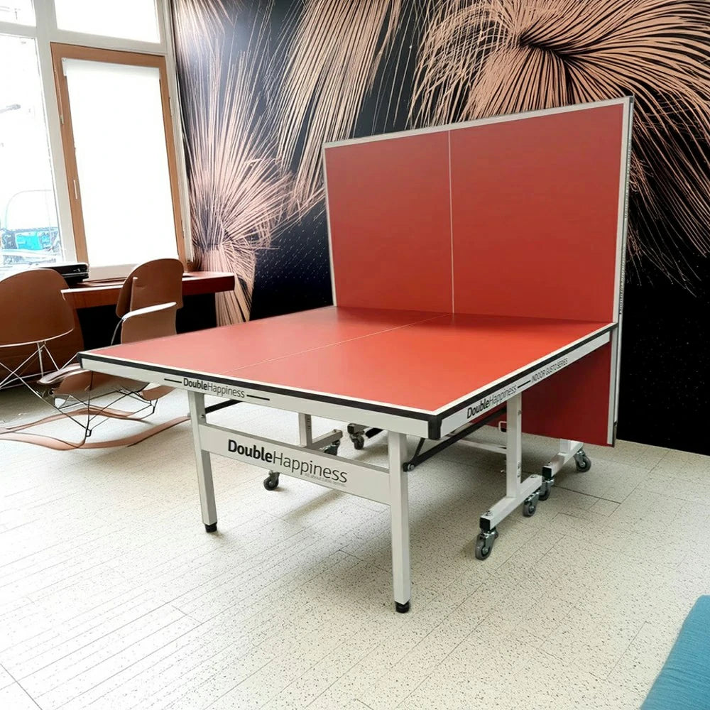 DOUBLE HAPPINESS Premium 19mm Indoor Black&Blue&Red Foldable Solo Play Table Tennis Pingpong Table - Bats Balls Net