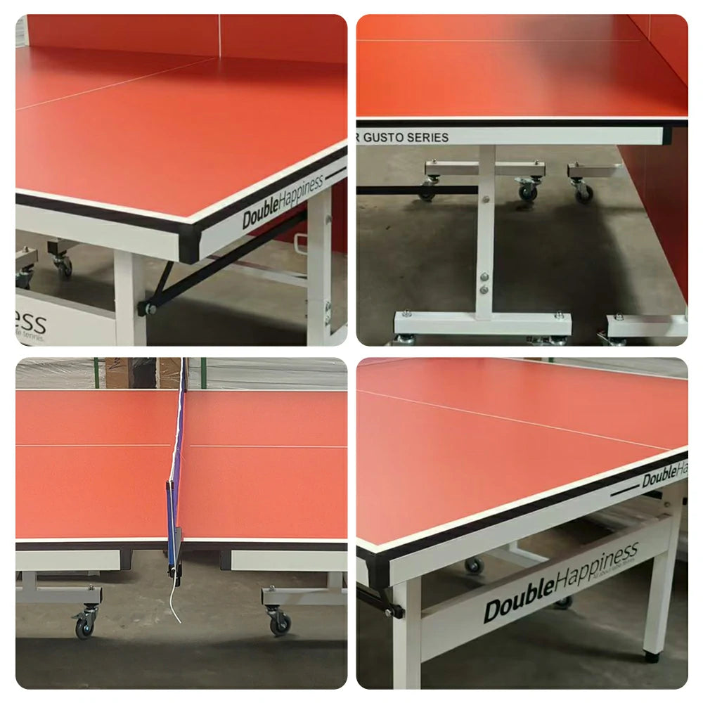 DOUBLE HAPPINESS Premium 19mm Indoor Black&Blue&Red Foldable Solo Play Table Tennis Pingpong Table - Bats Balls Net