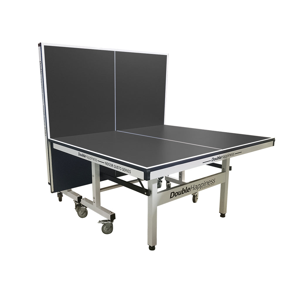 DOUBLE HAPPINESS Premium 25mm Indoor Black&Blue&Red Foldable Solo Play Table Tennis Pingpong Table - Bats Balls Net