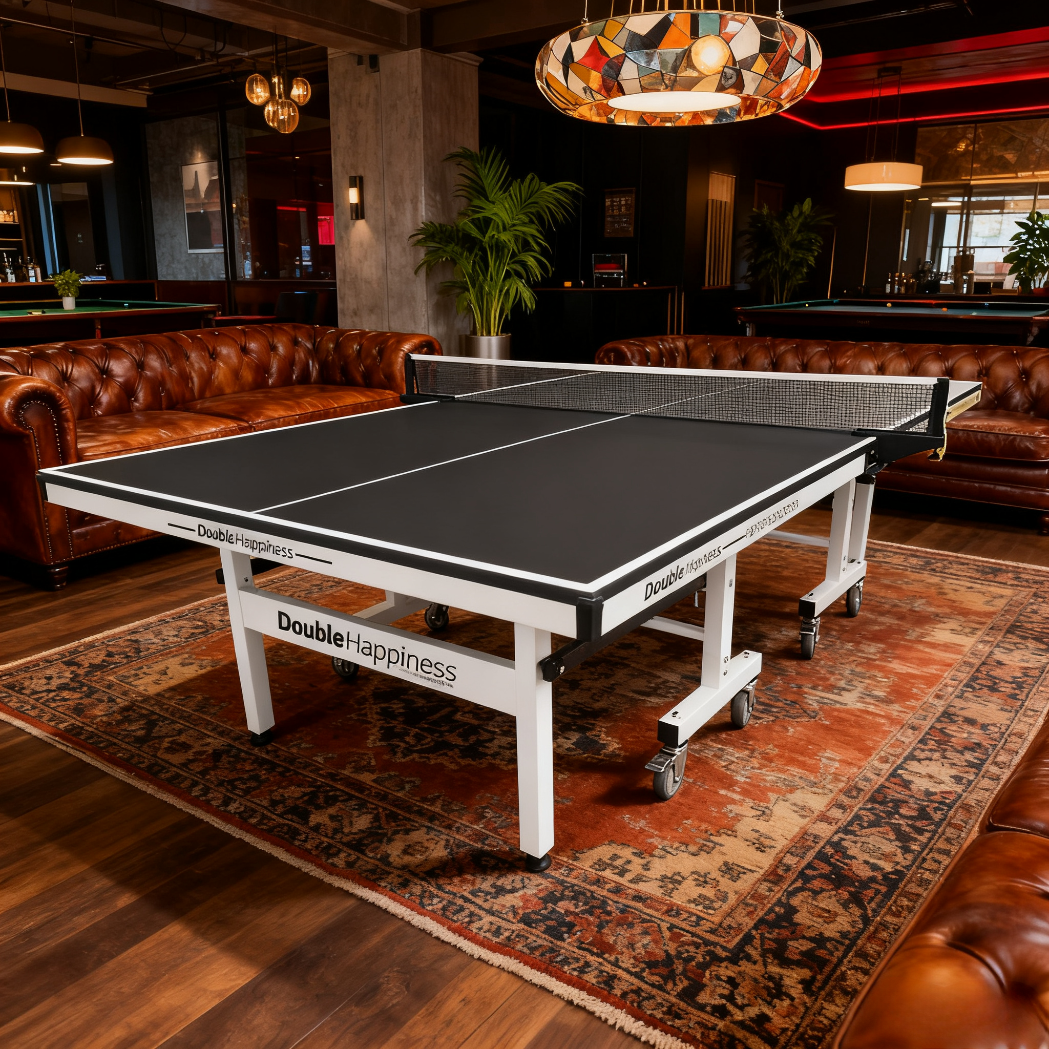 DOUBLE HAPPINESS Premium 25mm Indoor Black&Blue&Red Foldable Solo Play Table Tennis Pingpong Table - Bats Balls Net