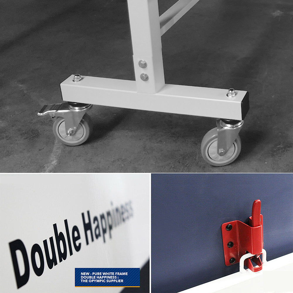 DOUBLE HAPPINESS Premium 19mm Indoor Black&Blue&Red Foldable Solo Play Table Tennis Pingpong Table - Bats Balls Net