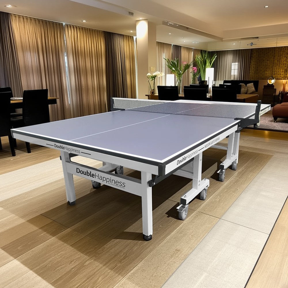 DOUBLE HAPPINESS Premium 25mm Indoor Black&Blue&Red Foldable Solo Play Table Tennis Pingpong Table - Bats Balls Net