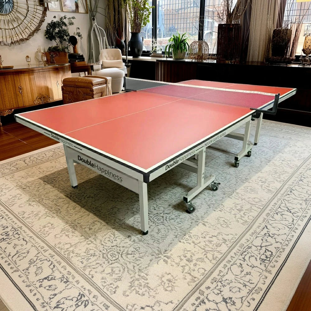DOUBLE HAPPINESS Premium 25mm Indoor Black&Blue&Red Foldable Solo Play Table Tennis Pingpong Table - Bats Balls Net