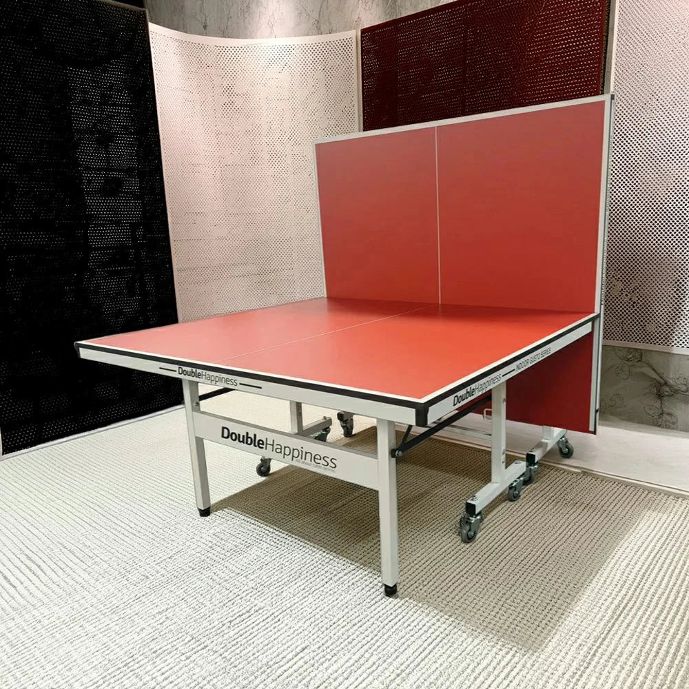 DOUBLE HAPPINESS Premium 25mm Indoor Black&Blue&Red Foldable Solo Play Table Tennis Pingpong Table - Bats Balls Net