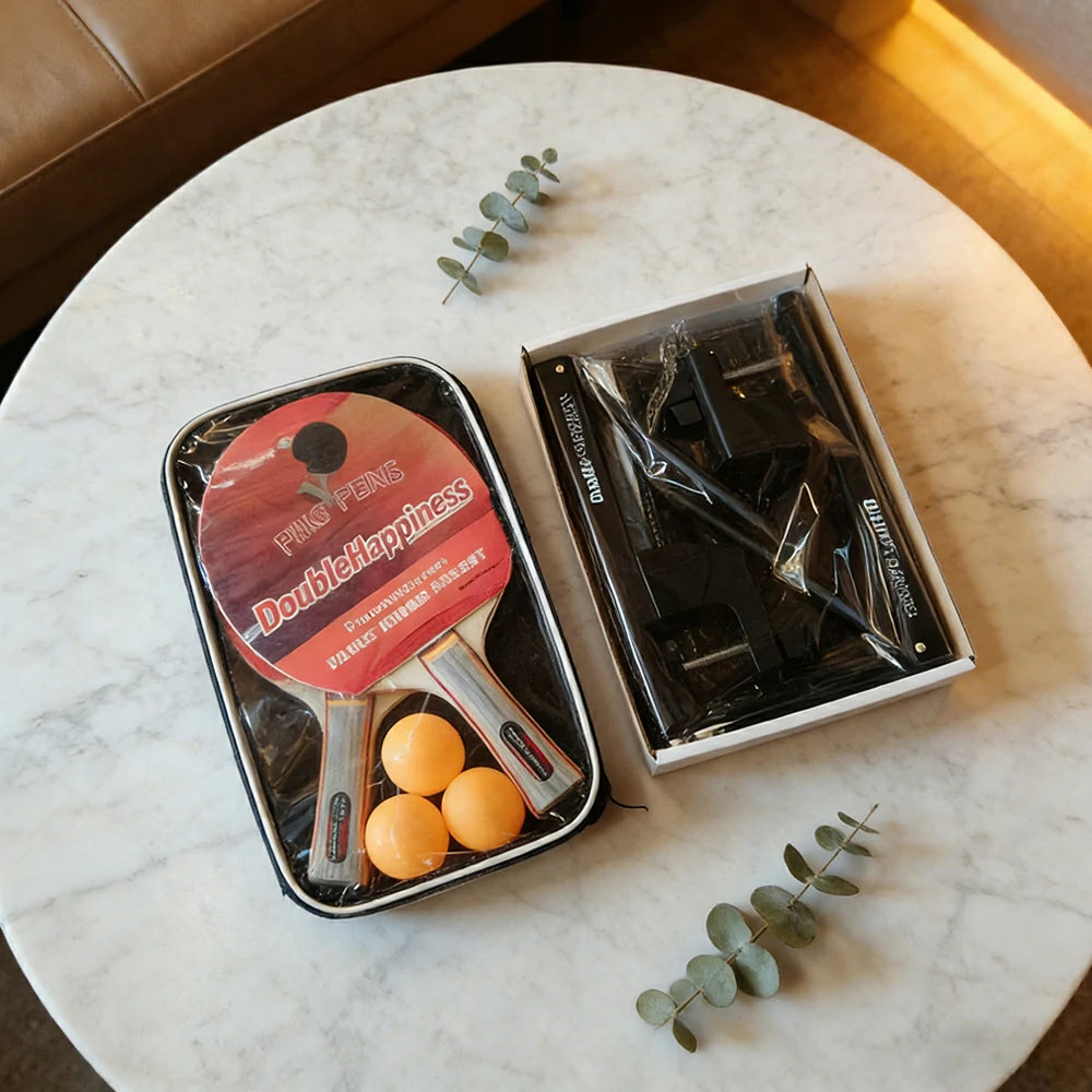 DHS Table Tennis Paddle Set - 2 Bats, 3 Balls, Adjustable Net, Beginner & Family Play Kit