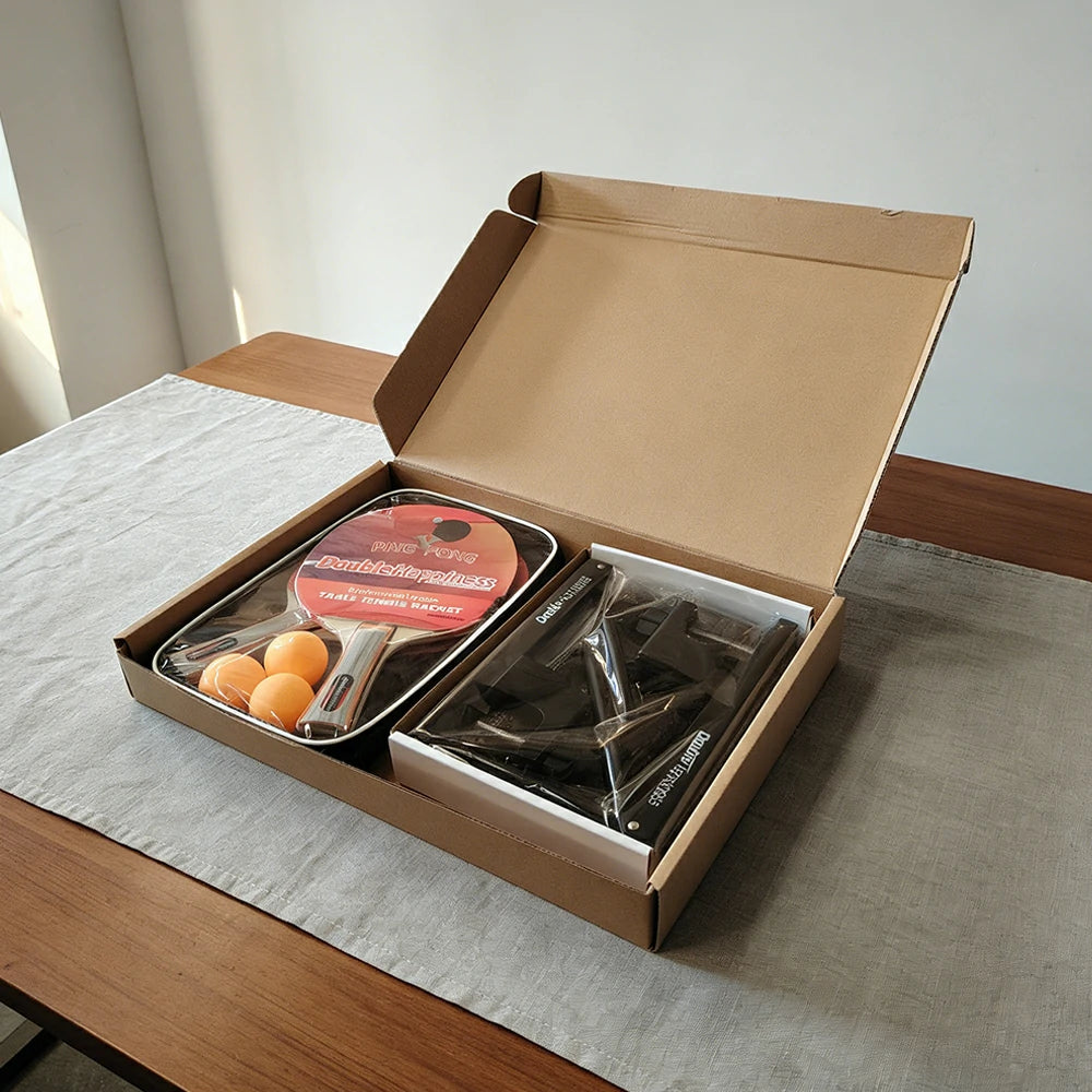 DHS Table Tennis Paddle Set - 2 Bats, 3 Balls, Adjustable Net, Beginner & Family Play Kit