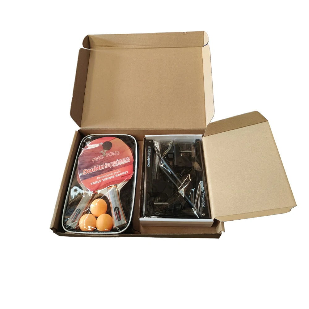 DHS Table Tennis Paddle Set - 2 Bats, 3 Balls, Adjustable Net, Beginner & Family Play Kit