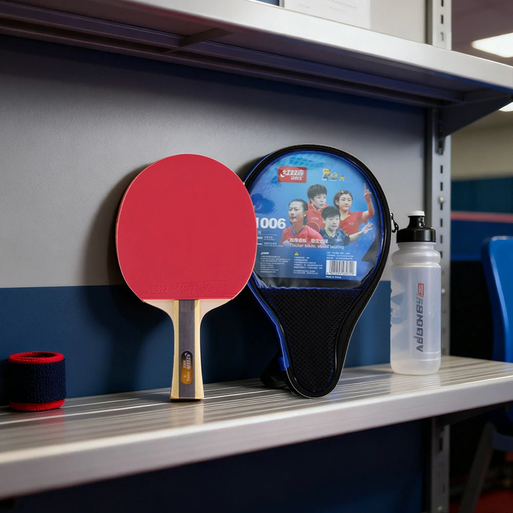 DHS 1-Star Shakehand Table Tennis Paddle Set - Includes 6 Balls & Case, Balanced Control & Speed - Red