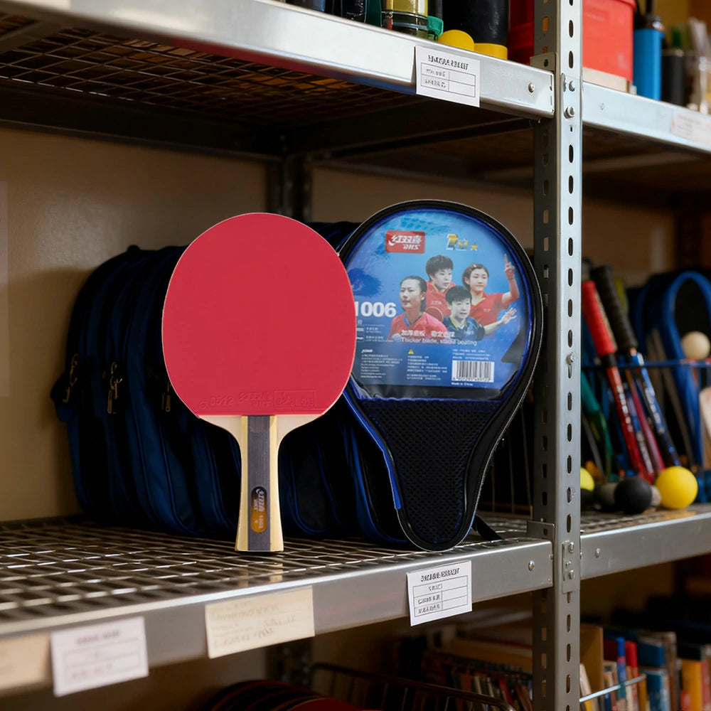 DHS 1-Star Shakehand Table Tennis Paddle Set - Includes 6 Balls & Case, Balanced Control & Speed - Red