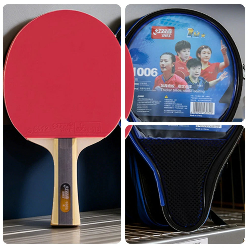 DHS 1-Star Shakehand Table Tennis Paddle Set - Includes 6 Balls & Case, Balanced Control & Speed - Red