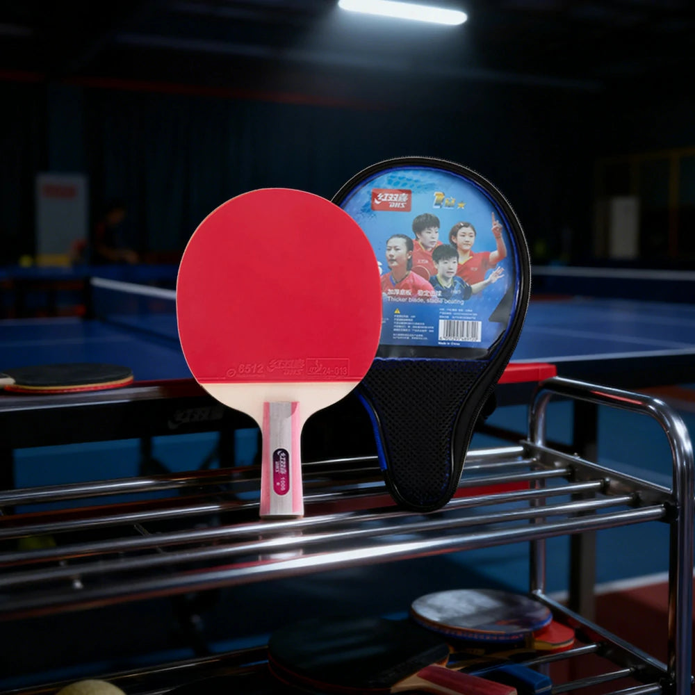 DHS 1-Star Penhold Table Tennis Paddle Set - Includes 6 Balls & Case, Stable Control & Fast Rebound - Red