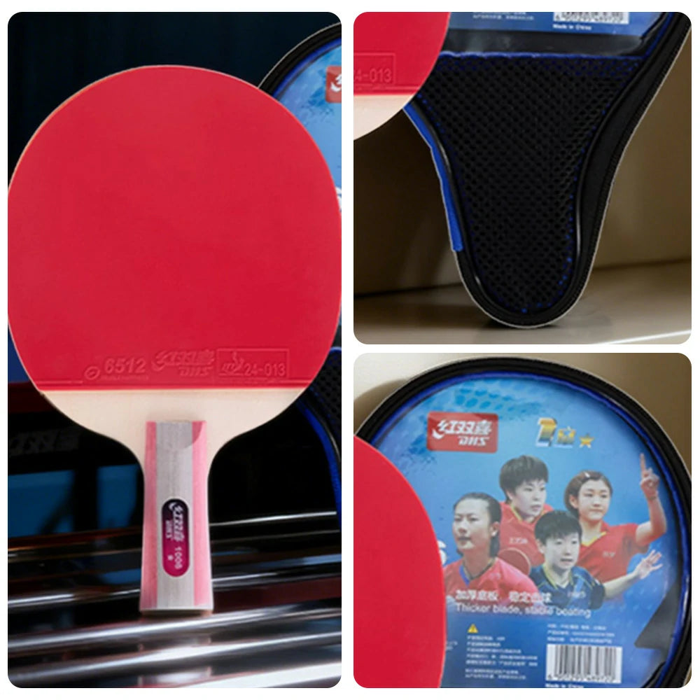 DHS 1-Star Penhold Table Tennis Paddle Set - Includes 6 Balls & Case, Stable Control & Fast Rebound - Red