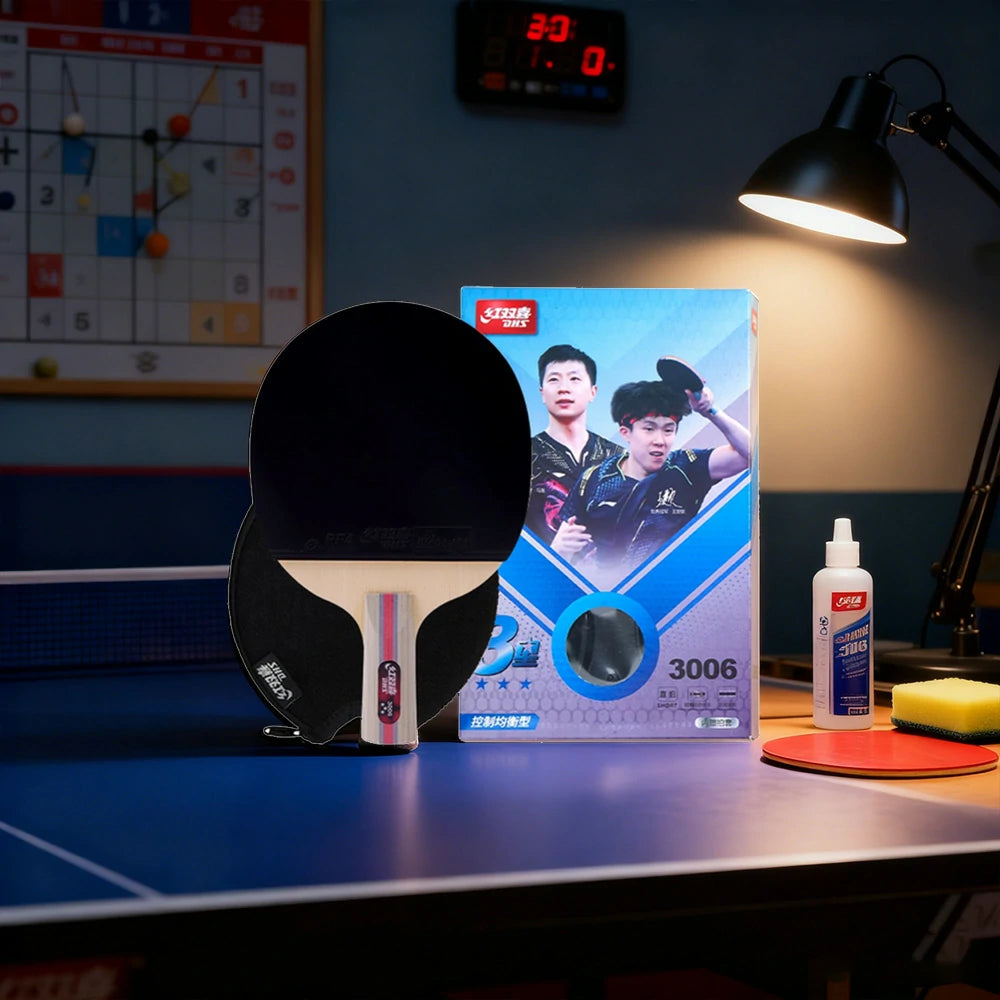 DHS 3-Star Penhold Table Tennis Paddle Set - Includes 6 Balls & Case, Enhanced Spin & Fast Attack - Black