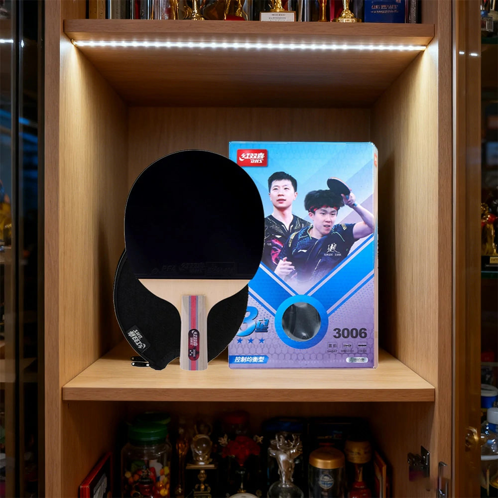 DHS 3-Star Penhold Table Tennis Paddle Set - Includes 6 Balls & Case, Enhanced Spin & Fast Attack - Black