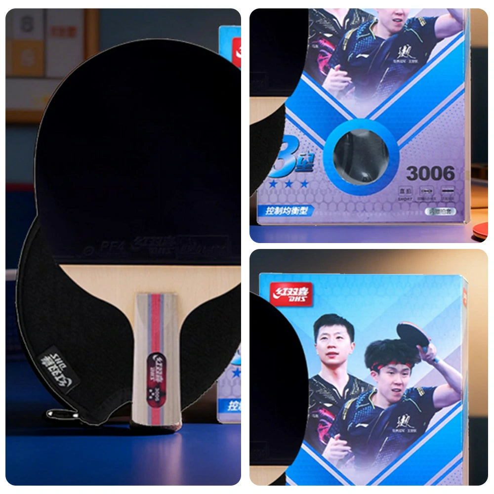 DHS 3-Star Penhold Table Tennis Paddle Set - Includes 6 Balls & Case, Enhanced Spin & Fast Attack - Black