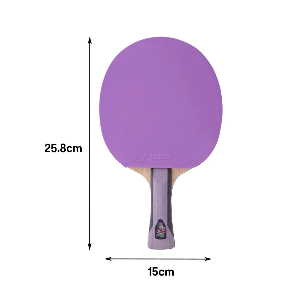 DHS 6-Star Shakehand Table Tennis Paddle - 7-Ply Pure Wood PRO Offensive Blade, Hurricane 3 + Hurricane 9 Spin & Speed - Durable Edge Guard - Purple