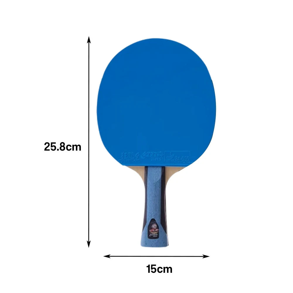 DHS 6-Star Shakehand Table Tennis Paddle - 7-Ply Pure Wood PRO Offensive Blade, Hurricane 3 + Hurricane 9 Spin & Speed - Durable Edge Guard - Blue