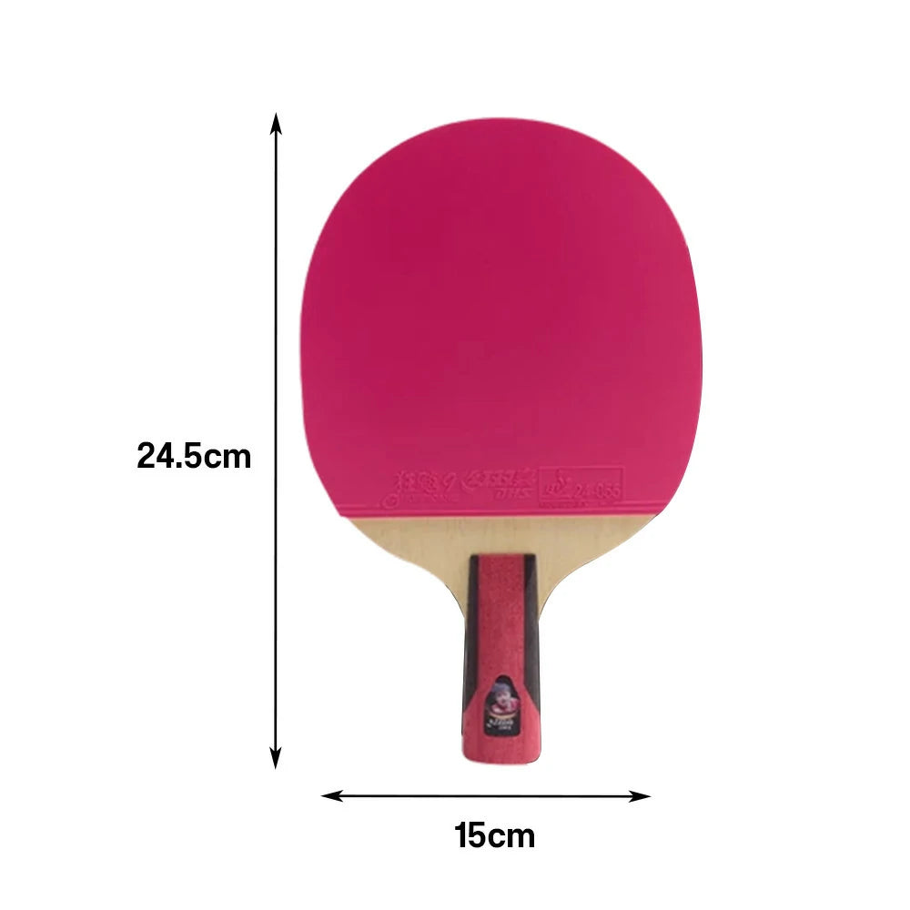 DHS 6-Star Penhold Table Tennis Paddle - 7-Ply Pure Wood PRO Offensive Blade, Hurricane 3 + Hurricane 9 Spin & Speed - Pink