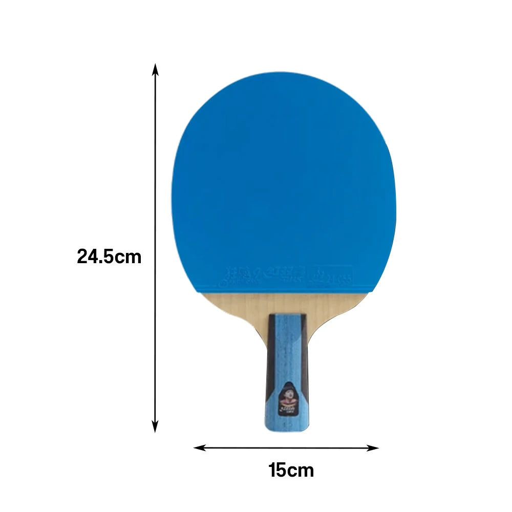 DHS 6-Star Penhold Table Tennis Paddle - 7-Ply Pure Wood PRO Offensive Blade, Hurricane 3 + Hurricane 9 Spin & Speed - Blue