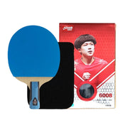 DHS 6-Star Penhold Table Tennis Paddle - 7-Ply Pure Wood PRO Offensive Blade, Hurricane 3 + Hurricane 9 Spin & Speed - Blue