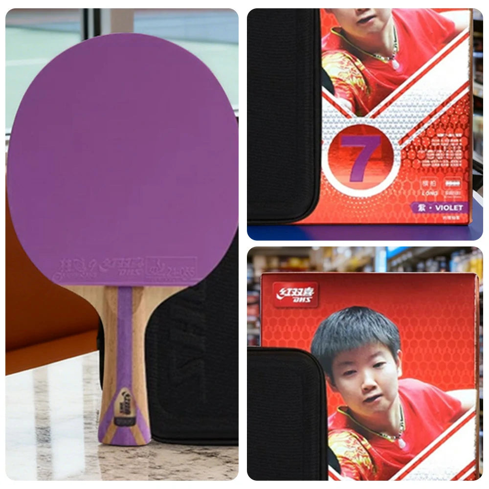 DHS 7-Star Shakehand Table Tennis Paddle - 5+2C Wood-Carbon PRO Offensive Blade, Hurricane 3 + Hurricane 9 Spin & Speed - Purple