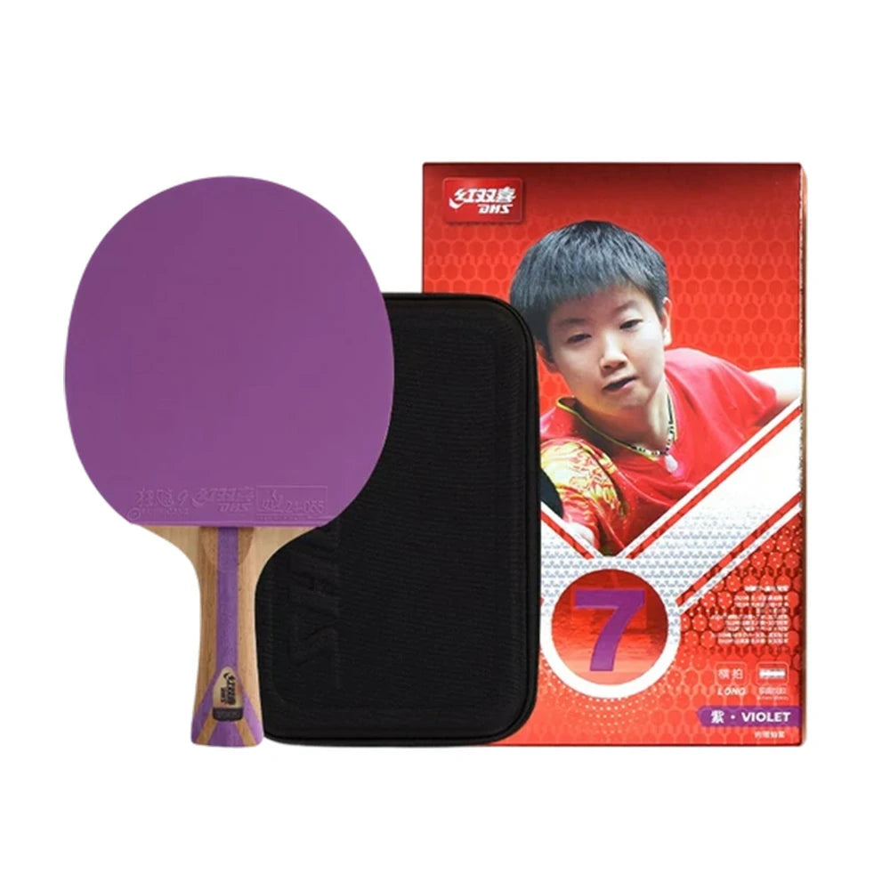 DHS 7-Star Shakehand Table Tennis Paddle - 5+2C Wood-Carbon PRO Offensive Blade, Hurricane 3 + Hurricane 9 Spin & Speed - Purple